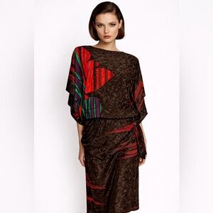 Vintage 80s skirt set- draped oversized top- drop waist, graphic print- M